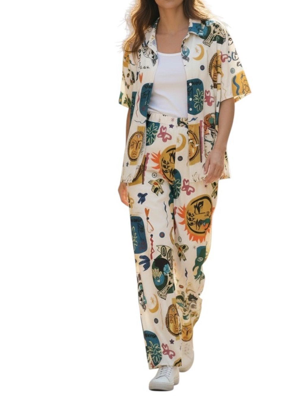 NWT ROSA CLOTHING Women’s Blouse n Pants Set. Print Design .